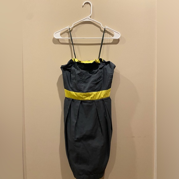 GO INTERNATIONAL Sleeveless Pleated Mini Dress Gray and Yellow - Picture 1 of 5